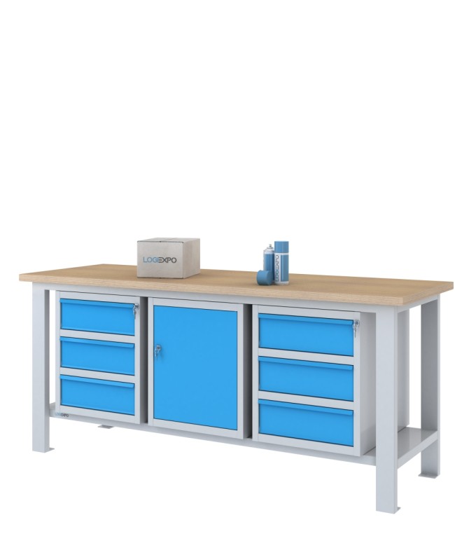 BANCO DA LAVORO 2000x700x885h con 6 cassetti e 1 sportello