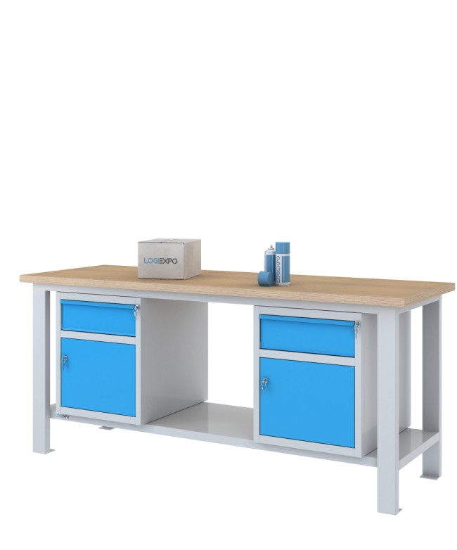 BANCO DA LAVORO 2000x700x885h con 2 cassetti e 2 sportelli