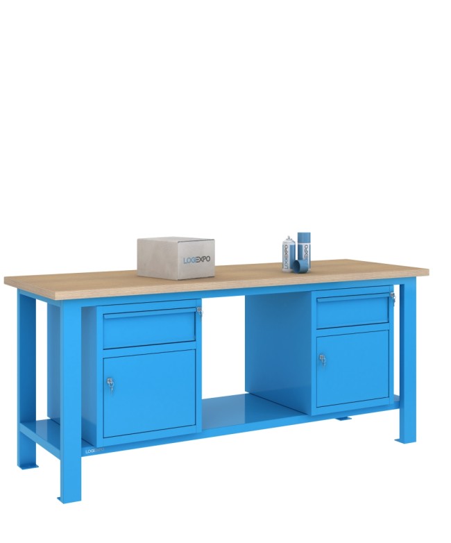 BANCO DA LAVORO 2000x700x885h con 2 cassetti e 2 sportelli