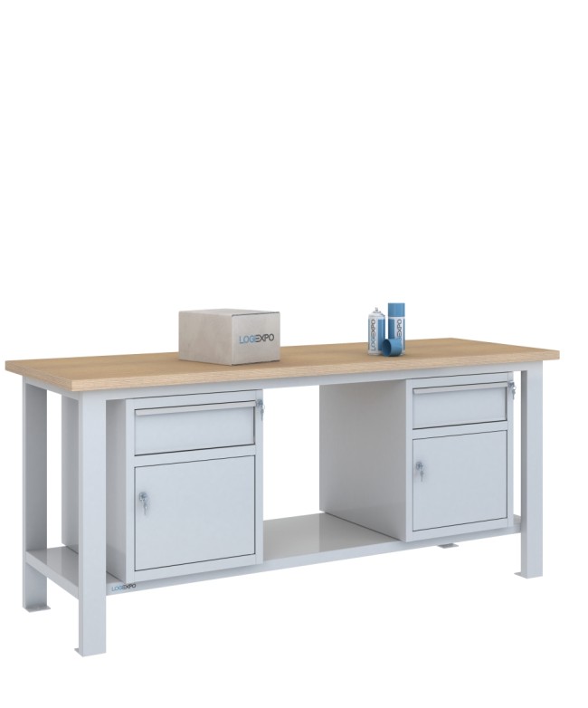 BANCO DA LAVORO 2000x700x885h con 2 cassetti e 2 sportelli