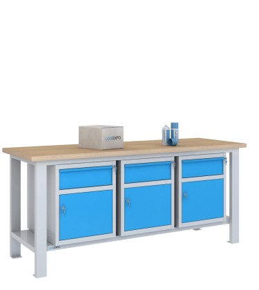 BANCO DA LAVORO 2000x700x885h con 3 cassetti e 3 sportelli