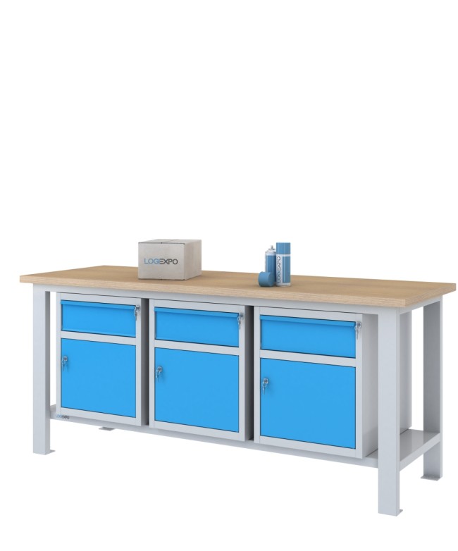 BANCO DA LAVORO 2000x700x885h con 3 cassetti e 3 sportelli