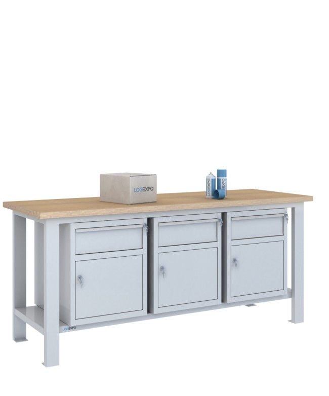 BANCO DA LAVORO 2000x700x885h con 3 cassetti e 3 sportelli