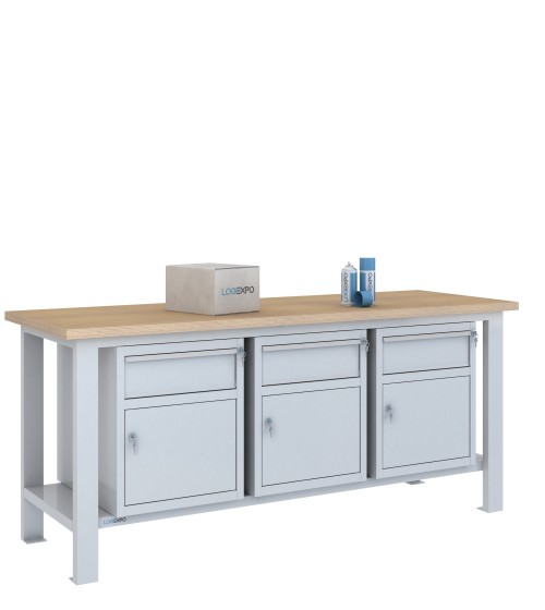 BANCO DA LAVORO 2000x700x885h con 3 cassetti e 3 sportelli