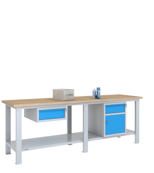 BANCO DA LAVORO 2500x700x885h con 2 cassetti e 1 sportello