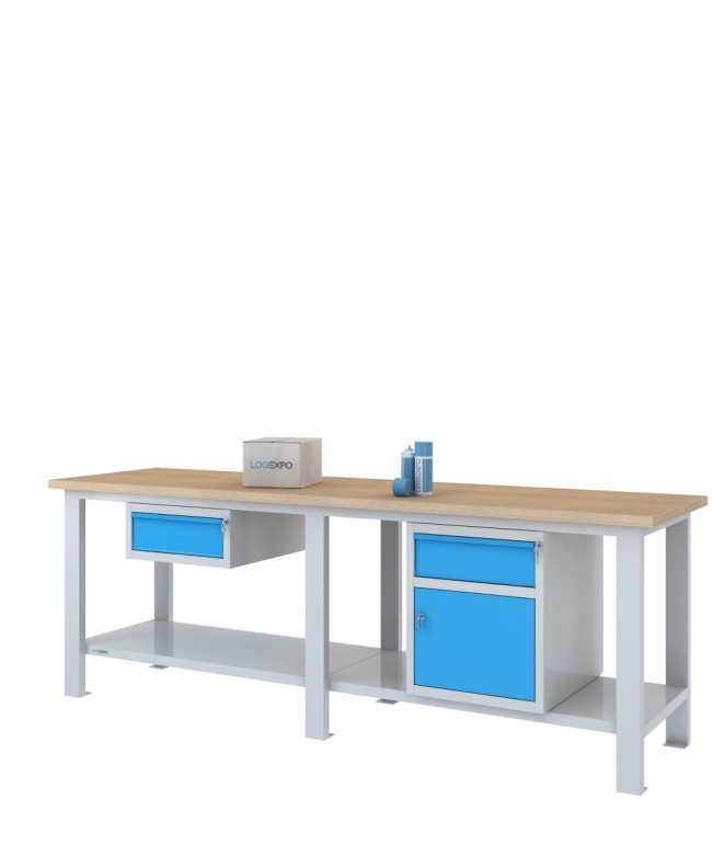 BANCO DA LAVORO 2500x700x885h con 2 cassetti e 1 sportello