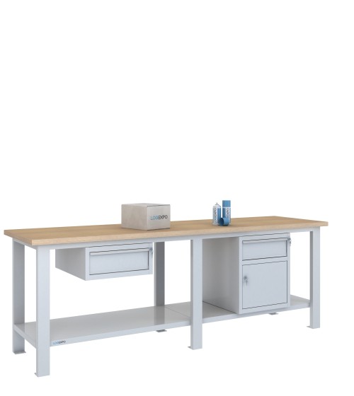 BANCO DA LAVORO 2500x700x885h con 2 cassetti e 1 sportello