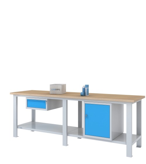 BANCO DA LAVORO 2500x700x885h con 1 cassetto e 1 sportello