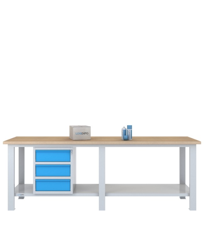 BANCO DA LAVORO 2500x700x885h con 3 cassetti