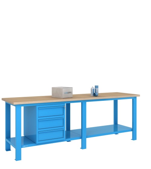 BANCO DA LAVORO 2500x700x885h con 3 cassetti