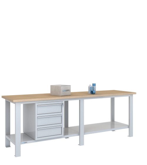 BANCO DA LAVORO 2500x700x885h con 3 cassetti