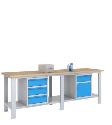 BANCO DA LAVORO 2500x700x885h con 4 cassetti e 1 sportello