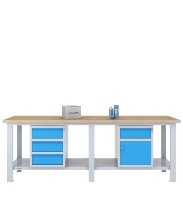 BANCO DA LAVORO 2500x700x885h con 4 cassetti e 1 sportello 2