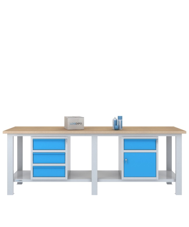 BANCO DA LAVORO 2500x700x885h con 4 cassetti e 1 sportello