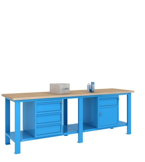 BANCO DA LAVORO 2500x700x885h con 4 cassetti e 1 sportello
