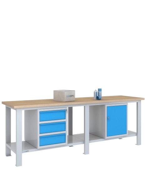 BANCO DA LAVORO 2500x700x885h con 3 cassetti e 1 sportello