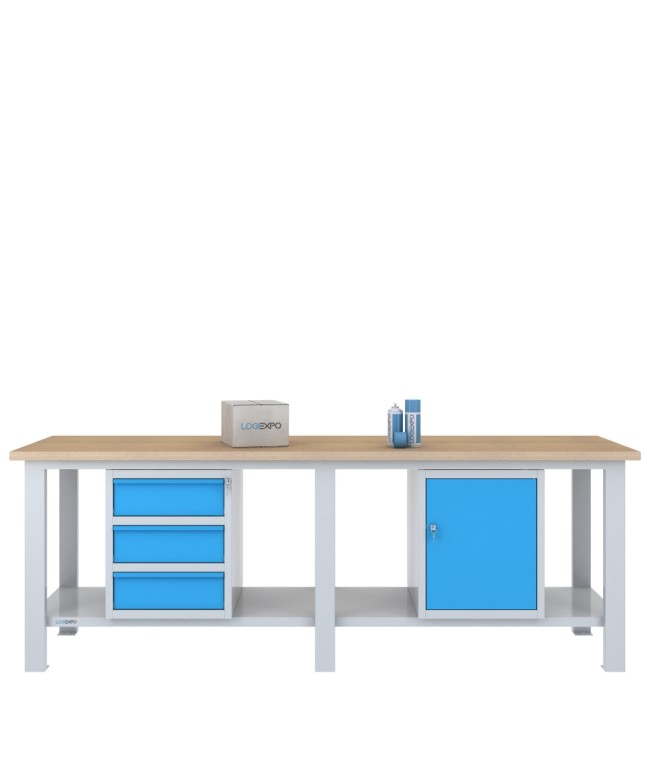 BANCO DA LAVORO 2500x700x885h con 3 cassetti e 1 sportello