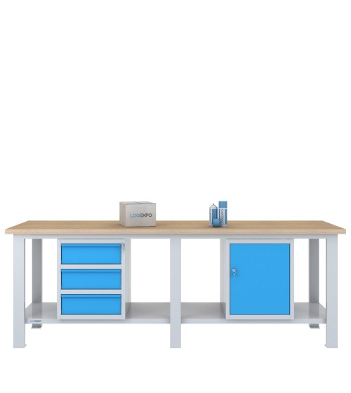 BANCO DA LAVORO 2500x700x885h con 3 cassetti e 1 sportello
