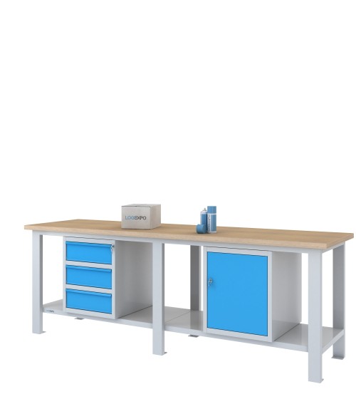 BANCO DA LAVORO 2500x700x885h con 3 cassetti e 1 sportello