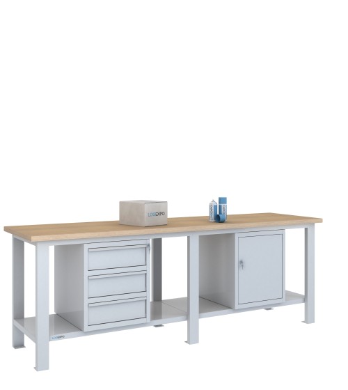 BANCO DA LAVORO 2500x700x885h con 3 cassetti e 1 sportello