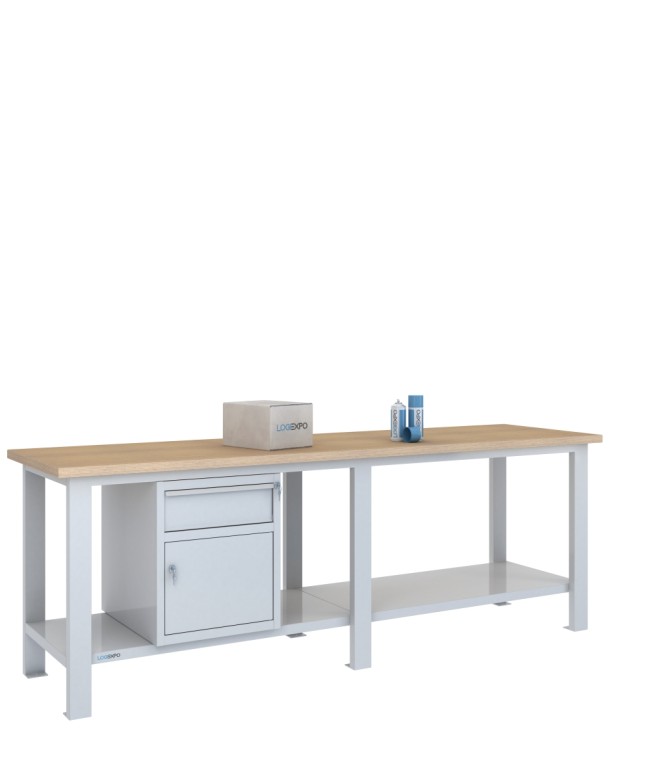 BANCO DA LAVORO 2500x700x885h con 1 cassetto e 1 sportello