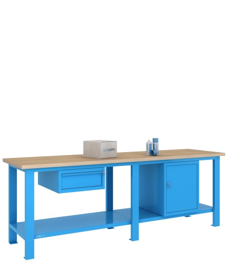 BANCO DA LAVORO 2500x700x885h con 1 cassetto e 1 sportello