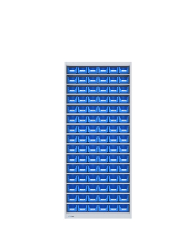 ARMADIO con 90 CONTENITORI a bocca di lupo, aperto senza ante