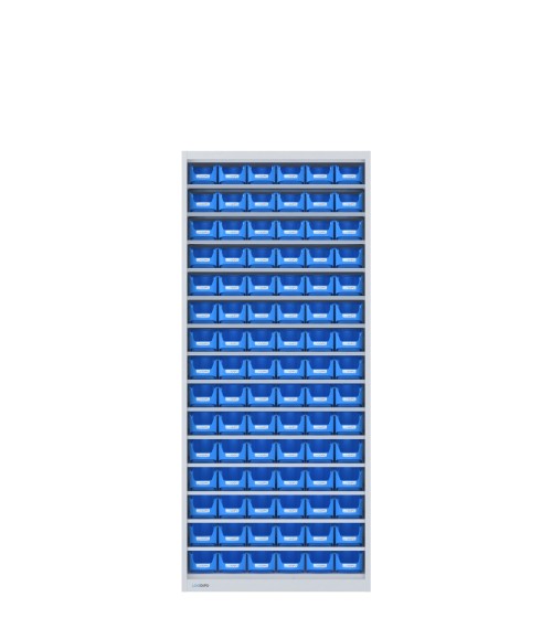 ARMADIO con 90 CONTENITORI a bocca di lupo, aperto senza ante