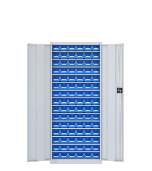 ARMADIO con 90 CONTENITORI a bocca di lupo, chiuso con ante