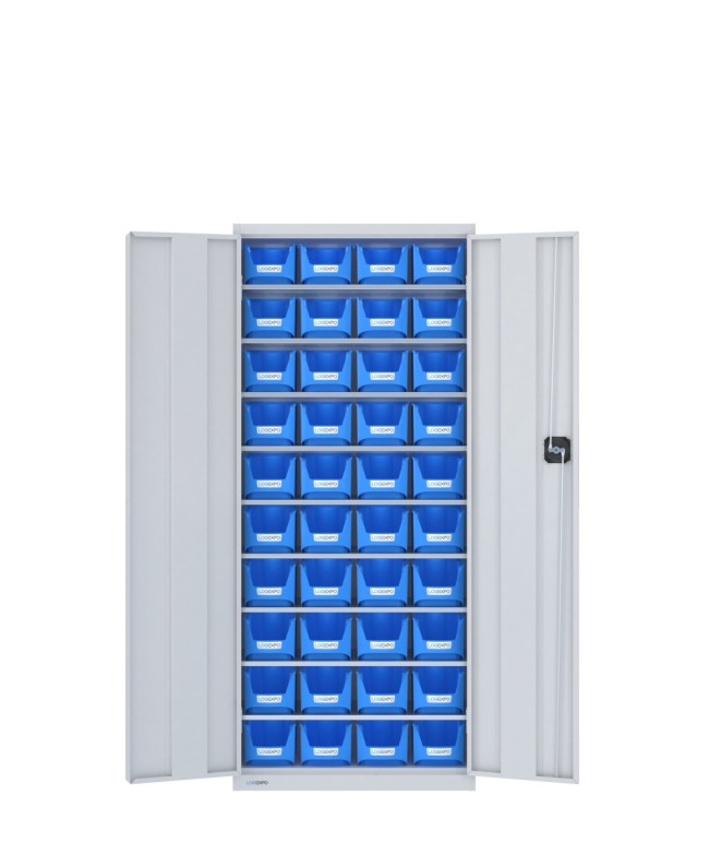 ARMADIO con 40 CONTENITORI a bocca di lupo, chiuso con ante