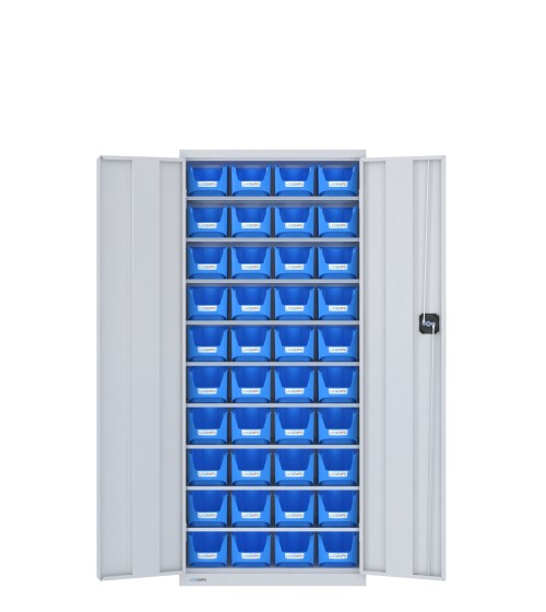 ARMADIO con 40 CONTENITORI a bocca di lupo, chiuso con ante