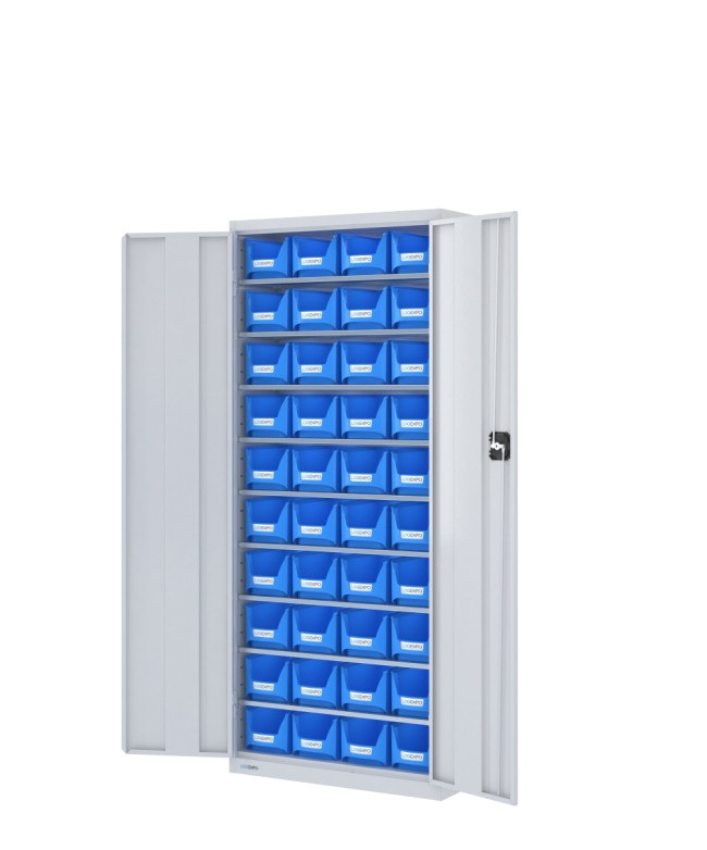 ARMADIO con 40 CONTENITORI a bocca di lupo, chiuso con ante