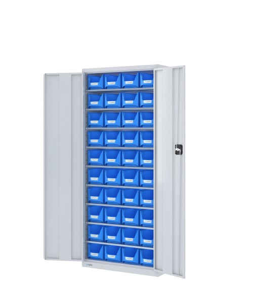 ARMADIO con 40 CONTENITORI a bocca di lupo, chiuso con ante