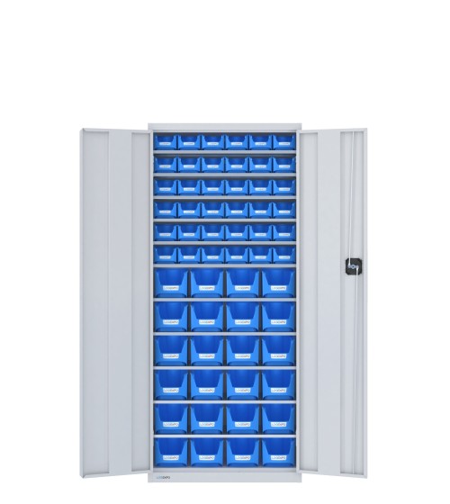 ARMADIO con 60 CONTENITORI a bocca di lupo, chiuso con ante