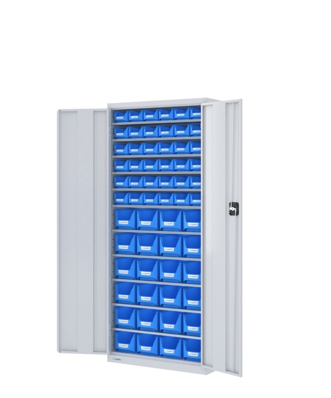 ARMADIO con 60 CONTENITORI a bocca di lupo, chiuso con ante