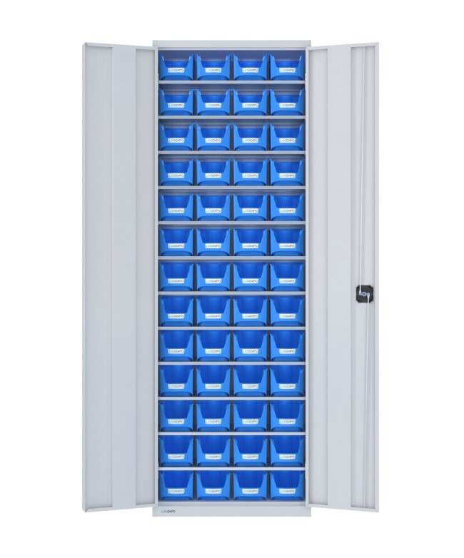 ARMADIO PER MINUTERIE con 52 CONTENITORI, chiuso con ante