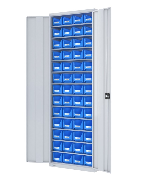 ARMADIO PER MINUTERIE con 52 CONTENITORI, chiuso con ante