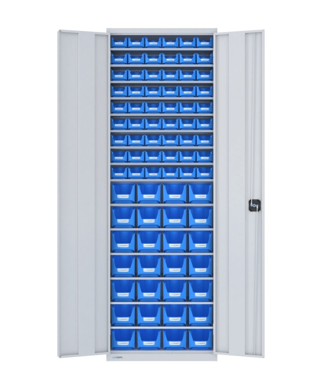 ARMADIO PORTA MINUTERIE con 82 CONTENITORI, chiuso con ante