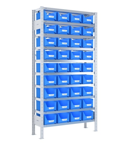 SCAFFALE PORTA CONTENITORI – 10 Ripiani – 36 Contenitori bocca di lupo