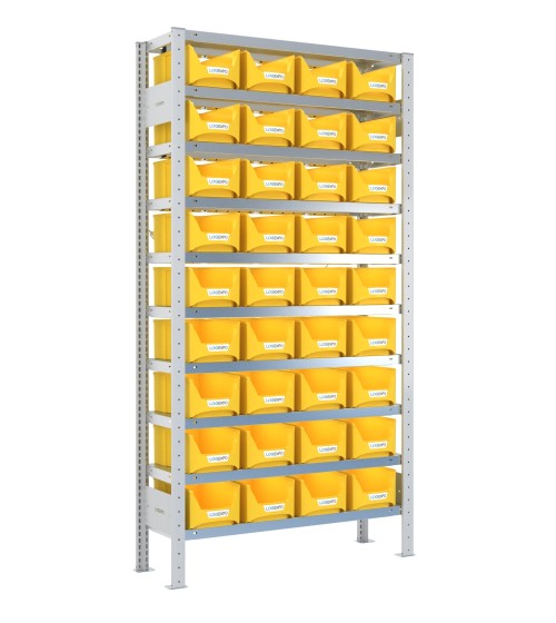 SCAFFALE PORTA CONTENITORI – 10 Ripiani – 36 Contenitori bocca di lupo