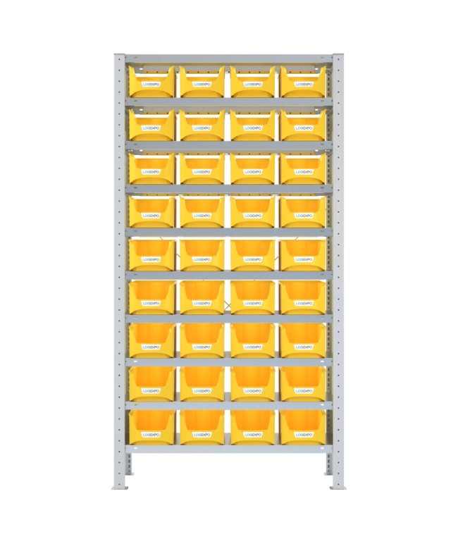 SCAFFALE PORTA CONTENITORI – 10 Ripiani – 36 Contenitori bocca di lupo
