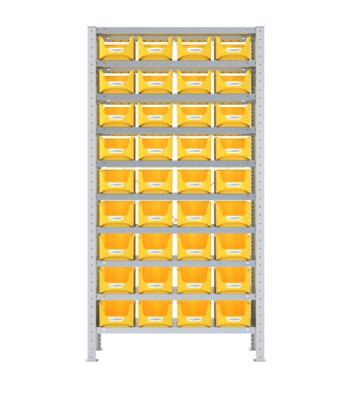 SCAFFALE PORTA CONTENITORI – 10 Ripiani – 36 Contenitori bocca di lupo