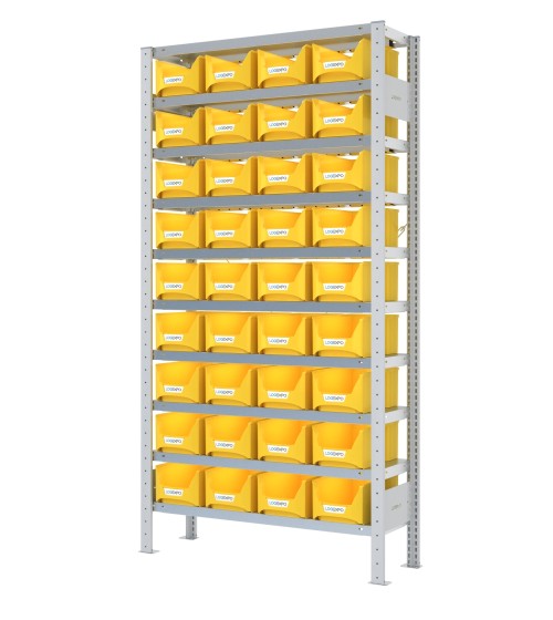 SCAFFALE PORTA CONTENITORI – 10 Ripiani – 36 Contenitori bocca di lupo