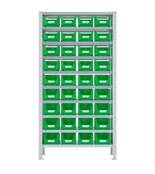 SCAFFALE PORTA CONTENITORI – 10 Ripiani – 36 Contenitori bocca di lupo