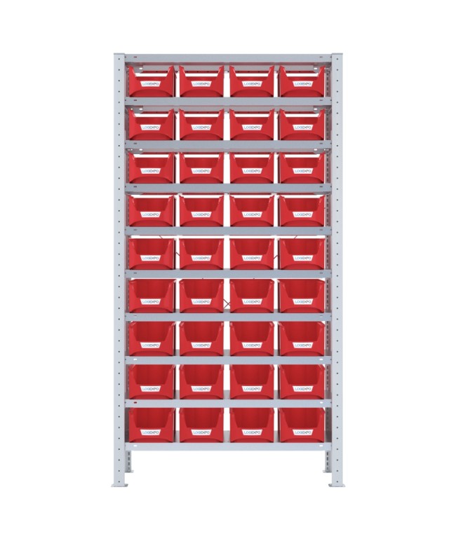 SCAFFALE PORTA CONTENITORI – 10 Ripiani – 36 Contenitori bocca di lupo