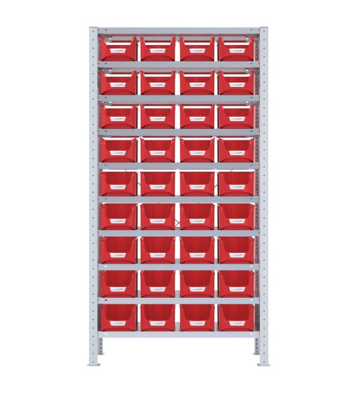 SCAFFALE PORTA CONTENITORI – 10 Ripiani – 36 Contenitori bocca di lupo