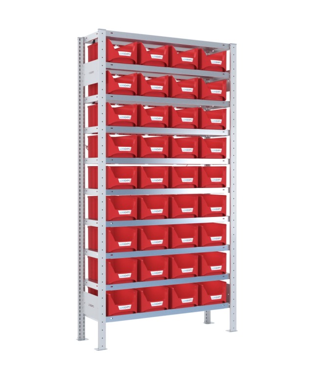 SCAFFALE PORTA CONTENITORI – 10 Ripiani – 36 Contenitori bocca di lupo