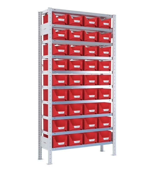 SCAFFALE PORTA CONTENITORI – 10 Ripiani – 36 Contenitori bocca di lupo
