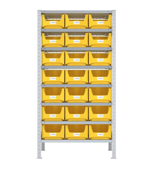 SCAFFALE CON CONTENITORI – 8 Ripiani – 21 Contenitori bocca di lupo