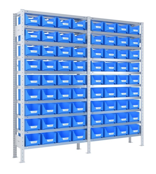 SCAFFALATURA PORTA CONTENITORI – 20 Ripiani – 72 Contenitori bocca di lupo